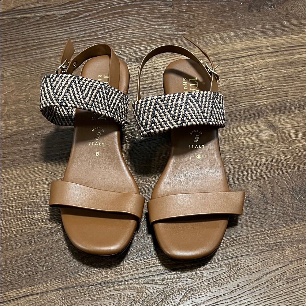 Italian Brown Sandals with Woven Strap